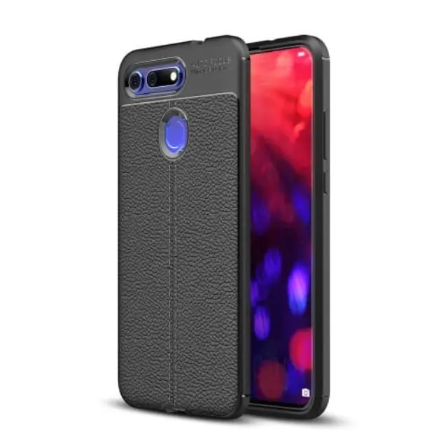 Κάλυμμα Πλάτης TPU Litchi Texture για Huawei Honor V20 / View 20 Black OEM