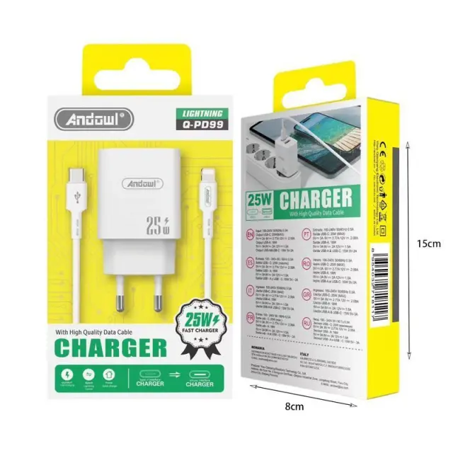 Andowl Φορτιστής με καλώδιο Type-C σε Lightning & θύρα USB-A 25W Q-PD99 - Charger 718117 2
