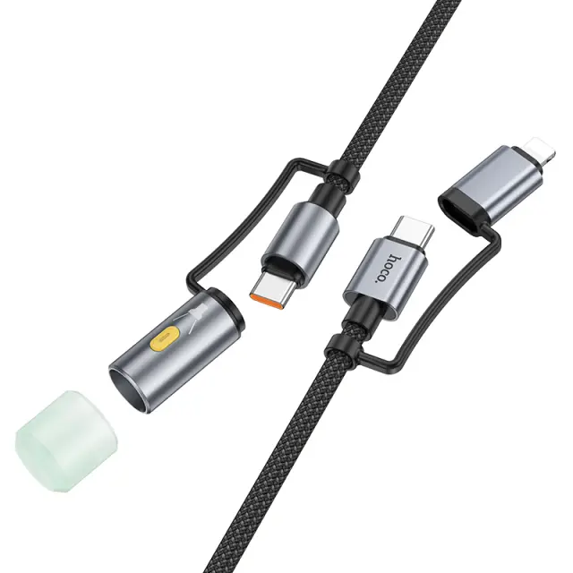 Καλώδιο σύνδεσης Hoco U138 USB-C/iP σε USB-C/Φακό 3A PD60W Braided Μαύρο 1.2m