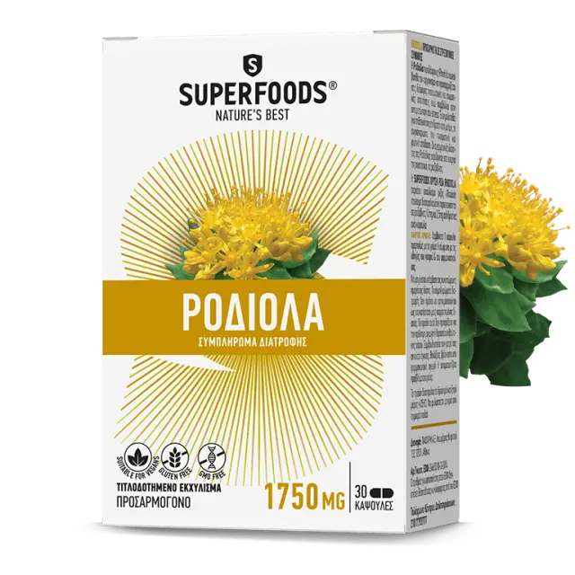 SUPERFOODS Χρυσή Ρίζα Ροδιόλα Συμπλήρωμα για την αντιμετώπιση του Stress, 30 caps