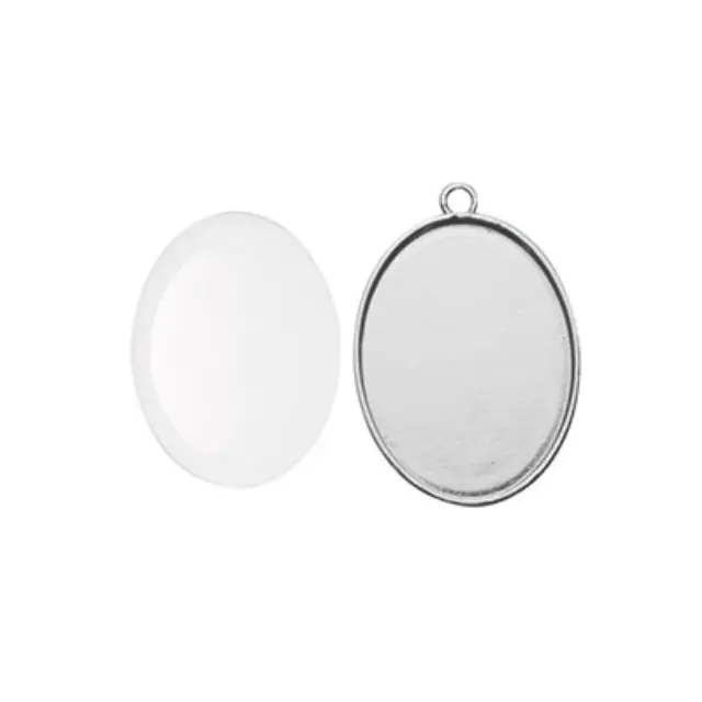 Οβάλ Καστόνι Μενταγιόν 42x33mm + Γυάλινο Καμπουσόν