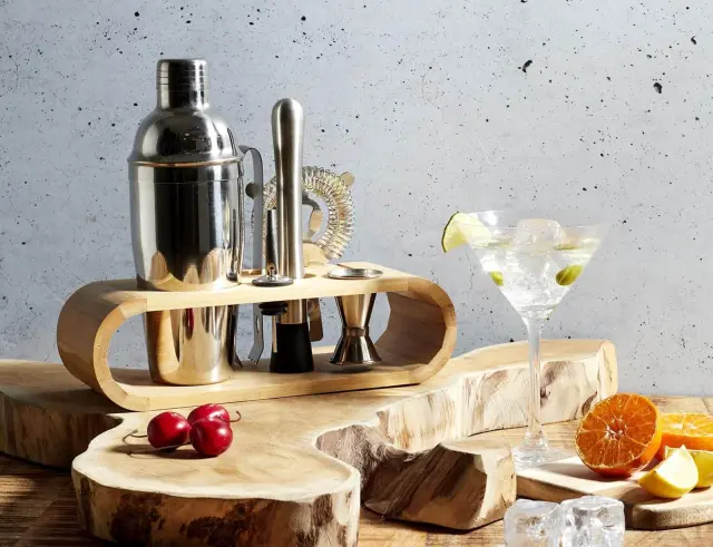 Σετ Σερβιρίσματος Κοκτέιλ Cook Concept απο Ανοξείδωτο Ατσάλι με Ξύλινη Βάση απο Μπαμπού - 8 τεμάχια KV7303 2