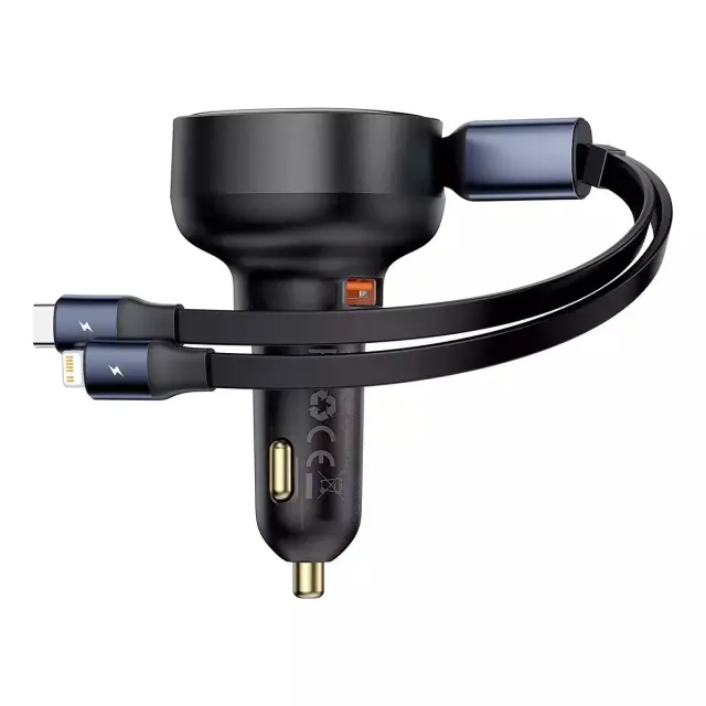 Car Charger Baseus U+Retractable C & iP Cable 60W Black (C00057802111-02)