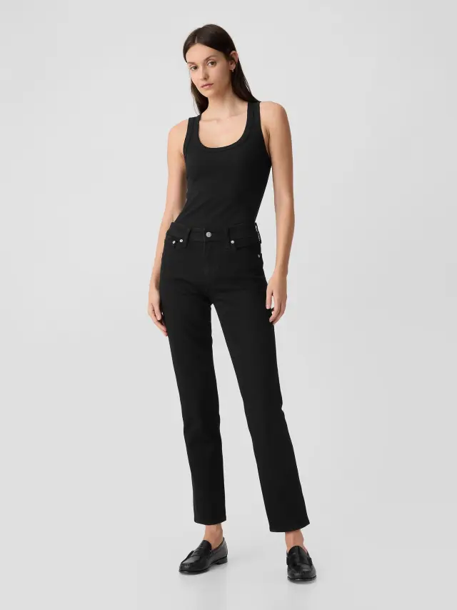 Μαύρο Mid Rise Classic Straight Leg Jean Παντελόνι με Washwell black wash