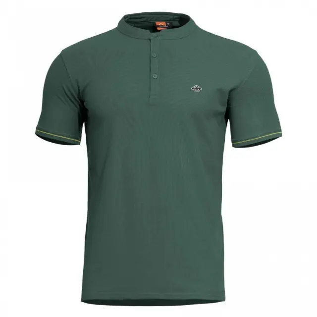Pentagon Levantes Henley Stripes Shirt-Μπλουζάκι 100% Βαμβακερό για Καθημερινή Χρήση - 83-SprinBok Green-Πράσινο Σκούρο