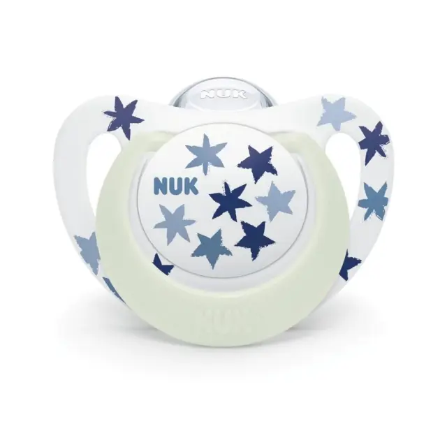 Nuk Star Νight Ορθοδοντική Πιπίλα Σιλικόνης με Θήκη 6-18m , 1τεμ Αστεράκια Μπλε