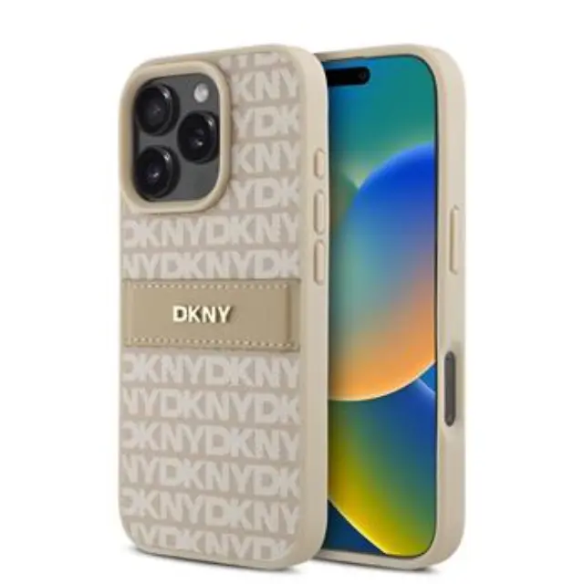DKNY PU Leather Repeat Pattern Tonal Stripe Case for iPhone 16 Pro Max Pink