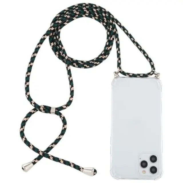 Θήκη Σιλικόνης με Κορδόνι για το Λαιμό Για iPhone 12 Pro Max - Σκουρο Πράσινο/ Μπεζ OEM