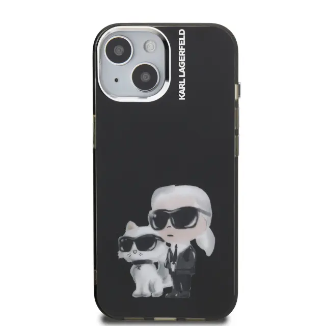 Karl Lagerfeld IML Aquarelle Karl and Choupette Case for iPhone 15 Black 3