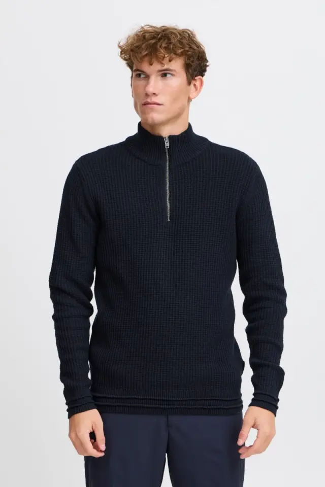 Casual Friday KARL 20505296 Ανδρικό Πλεκτό με Φερμουάρ Regular-Fit Βαμβακερό – Dark Navy Blue - M