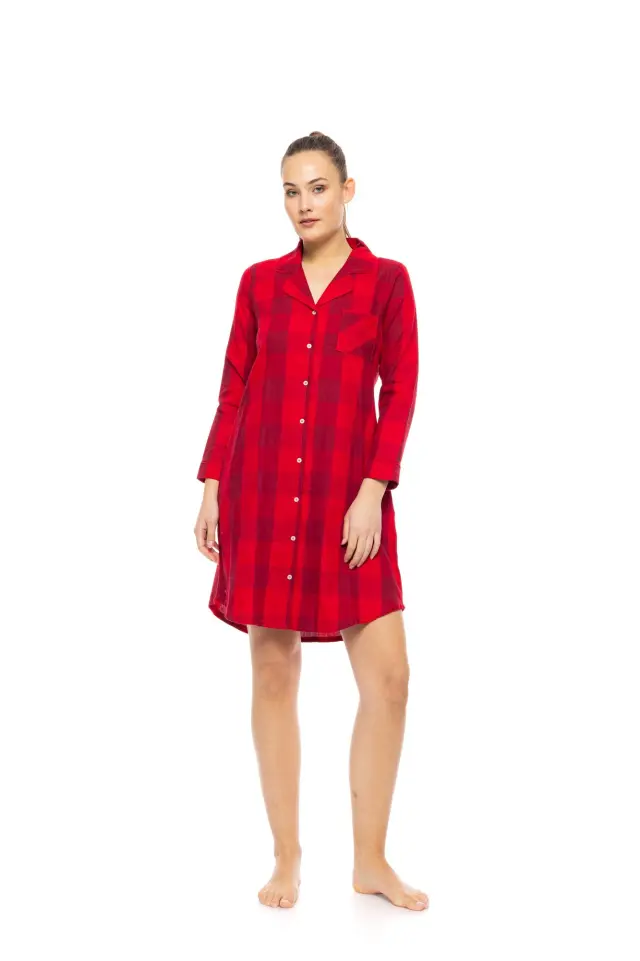 W1839 - Type - NIGHTGOWN BUTTONED RASPBERRY PLAID