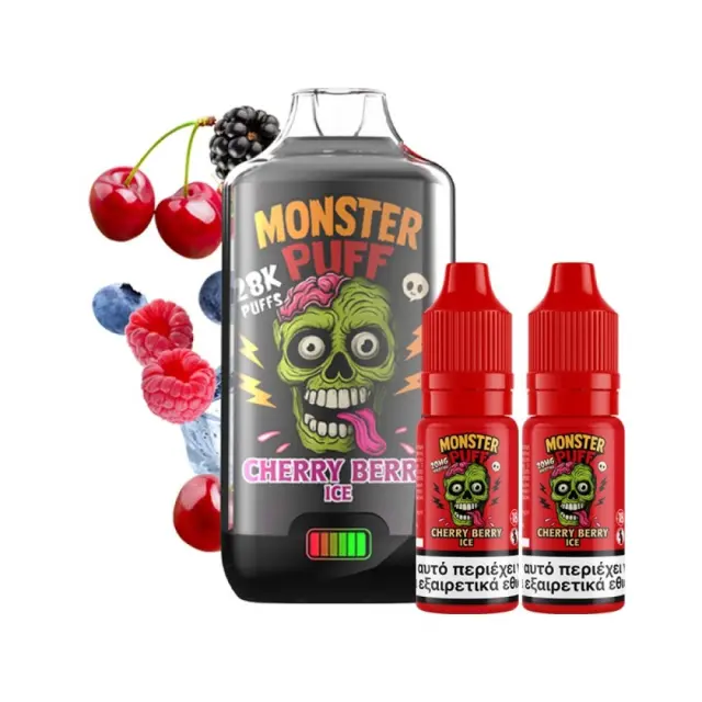 Monster Puff 28K Cherry Berry Ice Disposable 2ml & 2x10ml 20mg 2