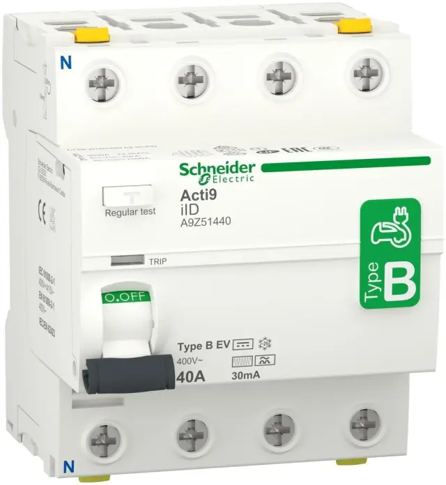 Acti9 iID - Residual Current Circuit Breaker - 4P - 40A - 30mA - B EV type