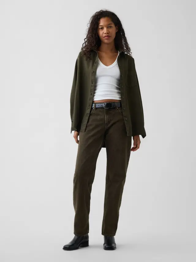 Γυναικείο Mid Rise Τζιν Παντελόνι Ίσιας Γραμμής Taper Bamboo green