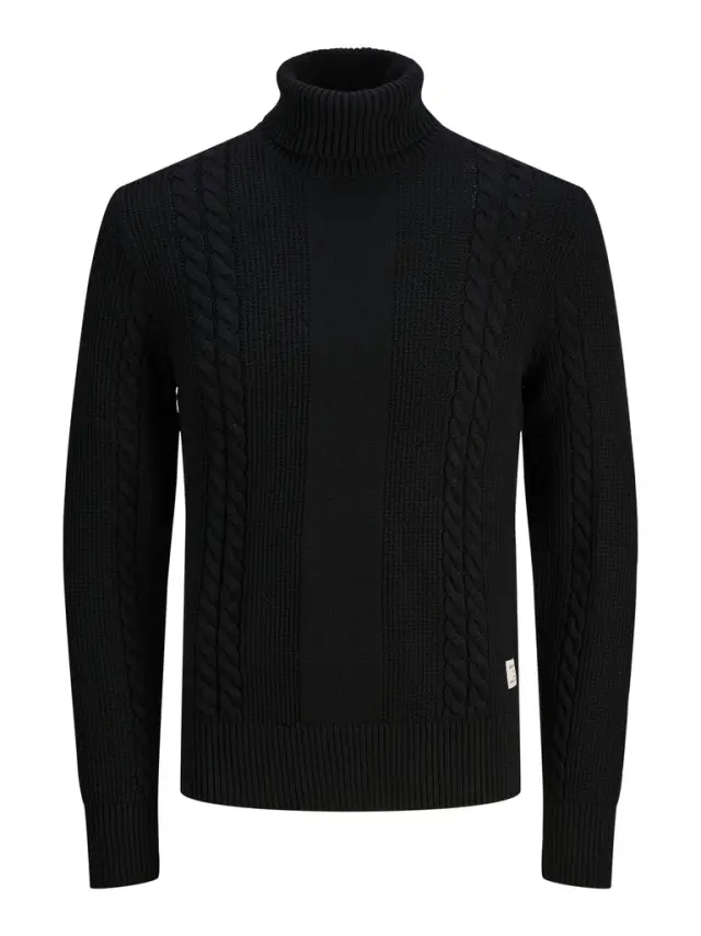JCOGRID CABLE KNIT ROLL NECK black