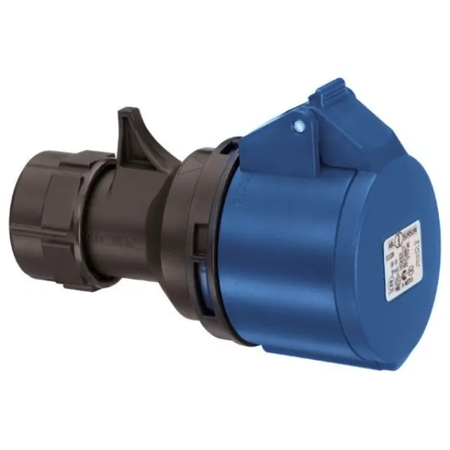 CEE connector, IP44, 32A, 3-pole, 230V, 6h, blue