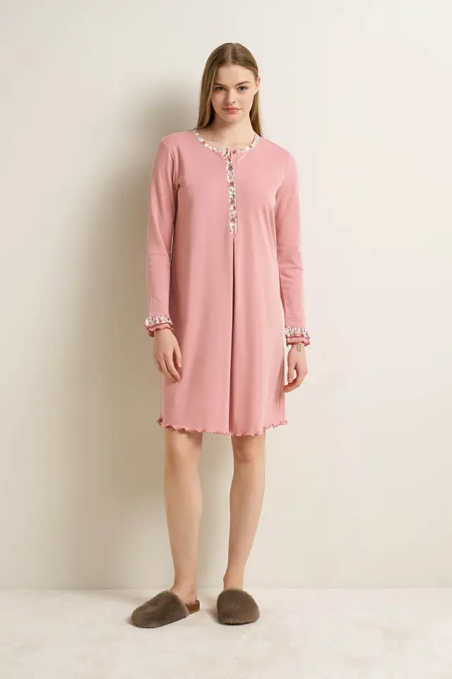 Vamp Νυχτικό 100% Βαμβάκι Με Πατιλέτα Φλοράλ Pink Cameo