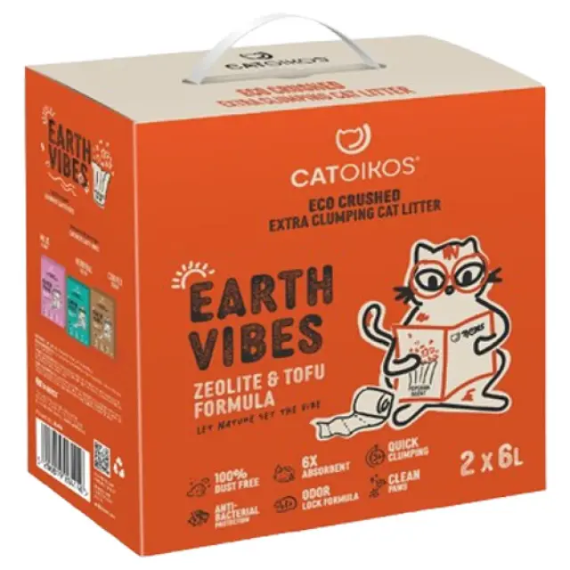 Catoikos Earth Vibes Tofu & Zeolite Popcorn Scent Βιοδιασπώμενο Υπόστρωμα Υγιεινής για Γάτες 12L (5Kg) Μονόχρωμο
