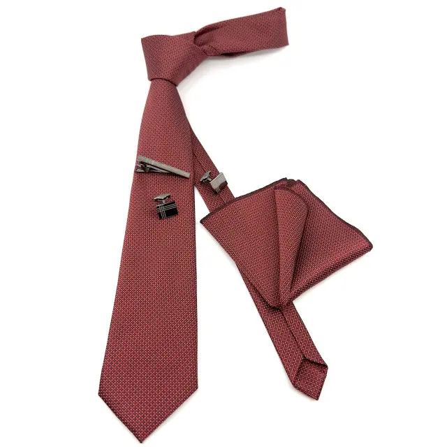 Κόκκινη Σχεδιαστική Γραβάτα Microfiber Σετ με Μαντηλάκι 2