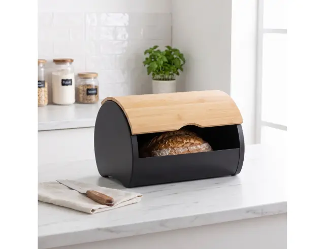 Ψωμιέρα 5five με καπάκι και διαστάσεις 32x20.5x24cm - Black 203099