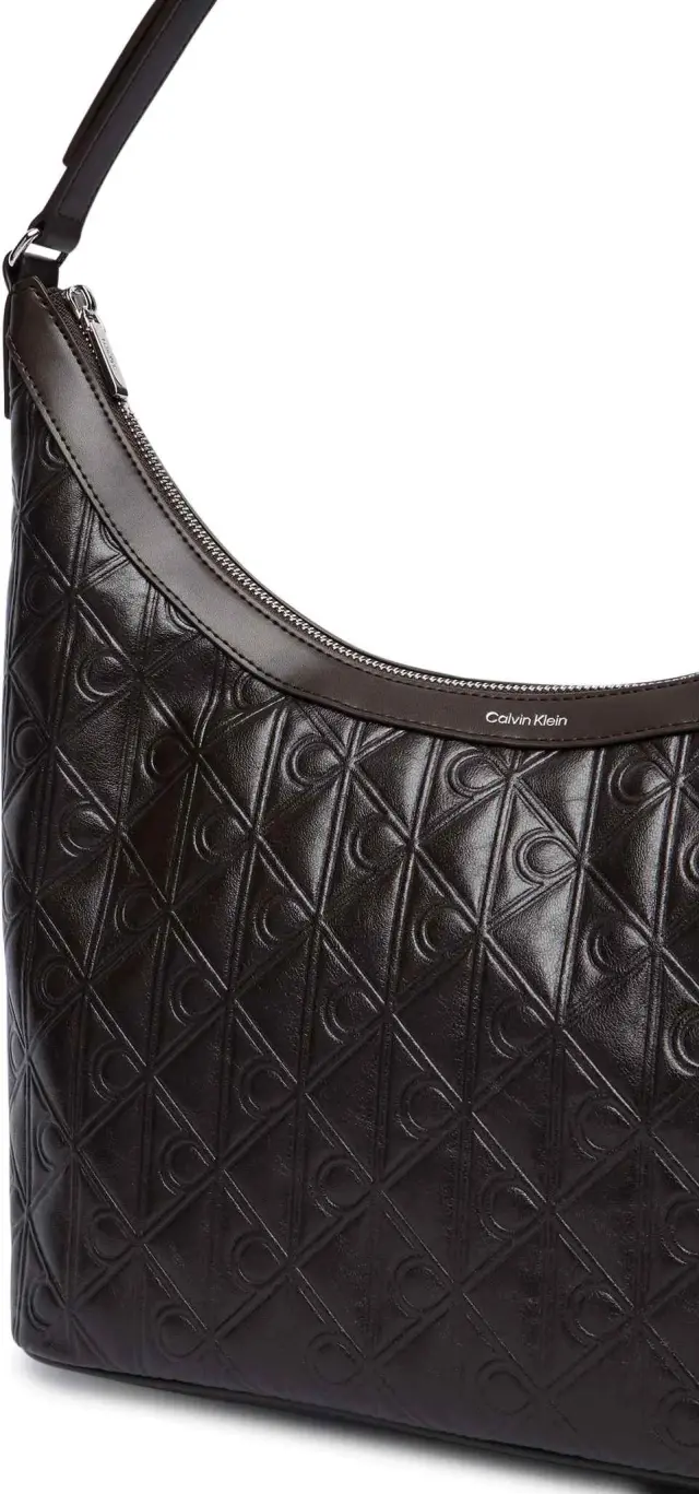Calvin Klein Γυναικεία Μεσαία Τσάντα Ώμου Emblem All Over Print Debossed Medium Shbag Καφέ 2