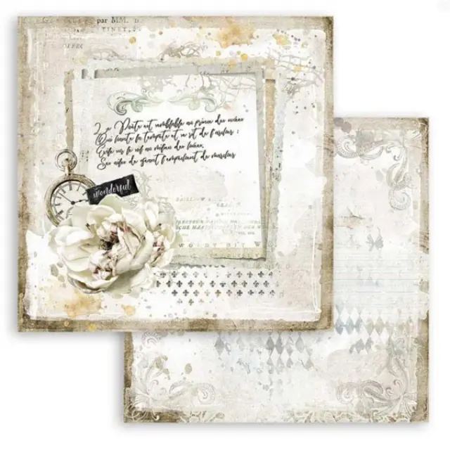 Χαρτί Scrapbooking Stamperia Διπλής Όψης - Romantic Journal Letter & Clock - 31x30cm