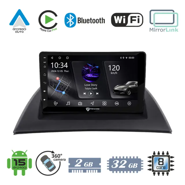 VenCore Οθόνη Multimedia Android 15 9" PX5S Octa-Core 2GB/32GB IPS με Πρόσοψη, CarPlay, Android Auto και Υποστήριξη Κάμερας 360° για BMW X3 E83 2003-2010 – Μαύρη (3236-10005-0780B)