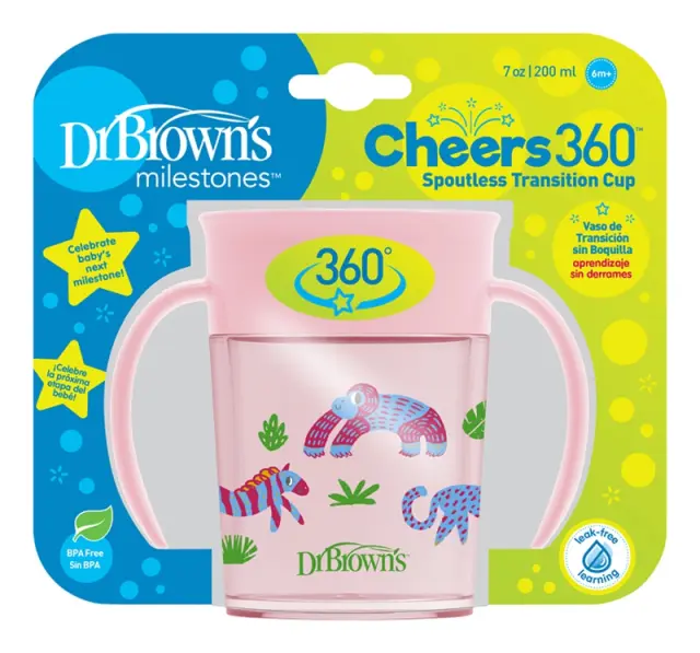 Dr. Brown's Κύπελο 360° με λαβές 200 ml ροζ (1 τεμ.)