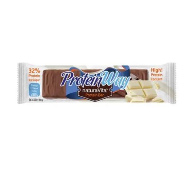 Protein Way Bar | White Chocolate Flavour | Μπάρα Πρωτεΐνης με Γεύση Λευκής Σοκολάτας & Επικάλυψη Κακάο | Χωρίς Ζάχαρη | 50g