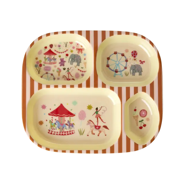 Rice - Melamine Kids 4 Room Plate with Fun Fair Print - Pink - Baby and Children