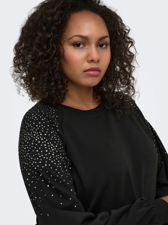 Φούτερ με στρας στους ώμους plus size - Μαύρο - XS 2