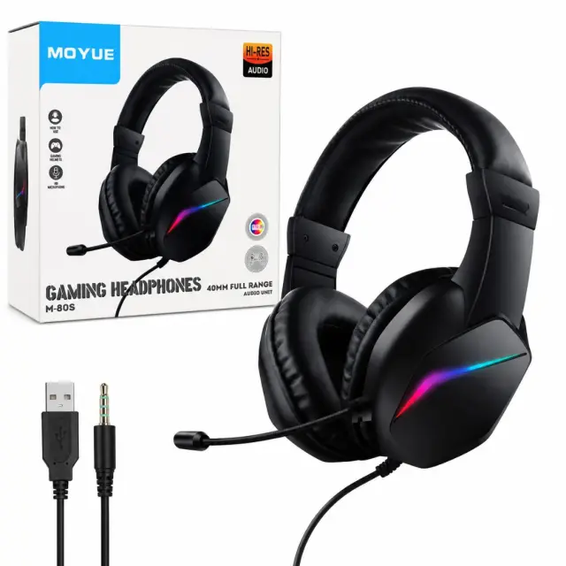 MOYUE M-80S Gaming Headset RGB με Μικρόφωνο και Σύνδεση 3.5mm για PS5, PS4, Xbox, Nintendo Switch, PC + Κινητά