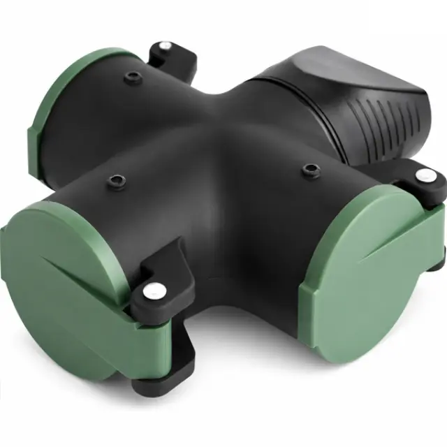 3-Way Rubber Socket Adapter, 16A 250V, 3500W, with Child Safety Shutters & Hook
