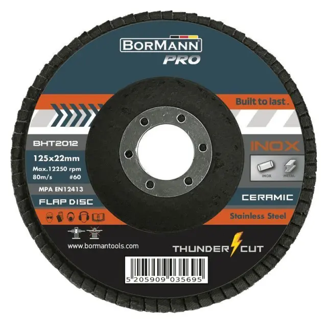 Bormann Pro BHT2013 – Δίσκος Λείανσης ”THUNDER-CUT” Inox με Φυλλαράκια Ceramic Φ125x22 #80(035701)