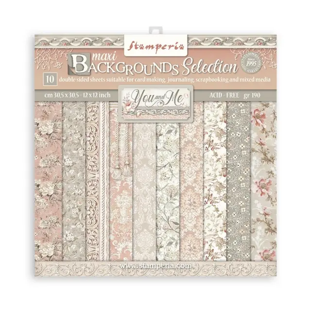 Χαρτιά scrapbooking Stamperia 10τεμ, 30.5x30.5cm, Maxi Background selection, You and me