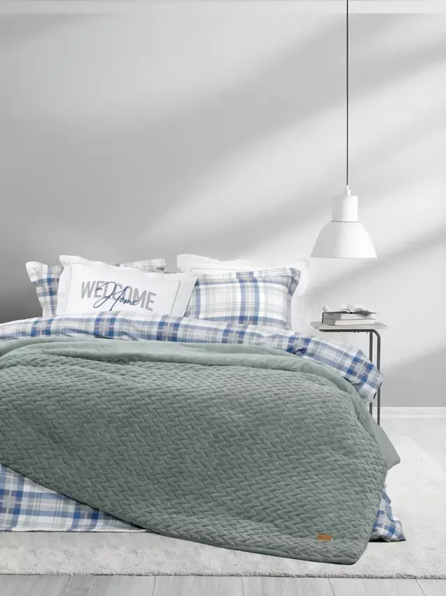 Κουβερτοπάπλωμα 240x260 King Size 730gsm Flannel Fleece Nima Muffle Smooky Green 100% Πολυέστερ