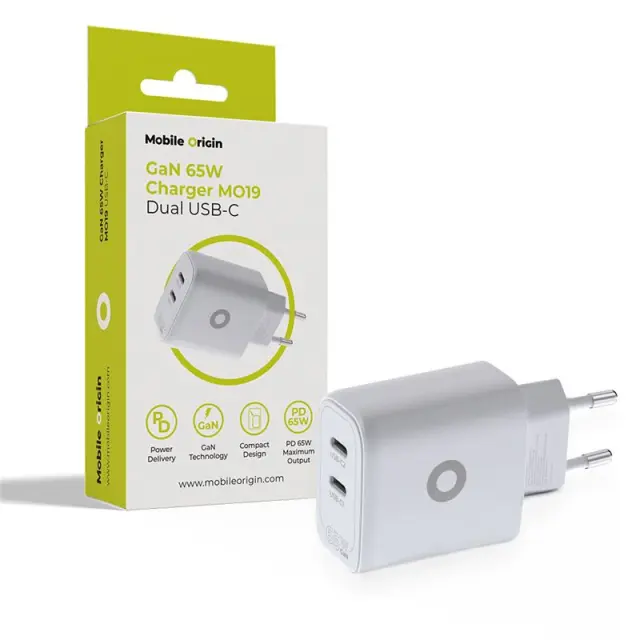 Mobile Origin GaN 65W Charger TÜV, MO19 - Dual USB-C
