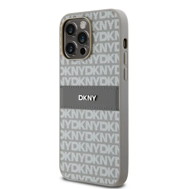 DKNY PU Leather Repeat Pattern Tonal Stripe Case for iPhone 14 Pro Beige 3