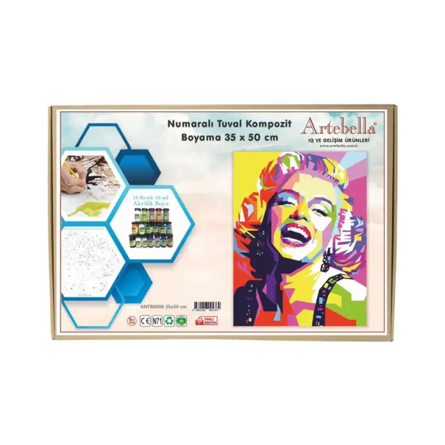 Artebella Paint By Numbers Σετ Καρτολίνο, Ακρυλικά & Πινέλο "Marilyn Monroe" 35x50cm