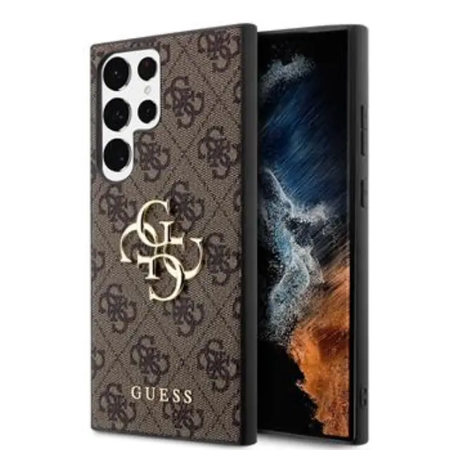 Guess PU 4G Metal Logo Case for Samsung Galaxy S23 Ultra Brown