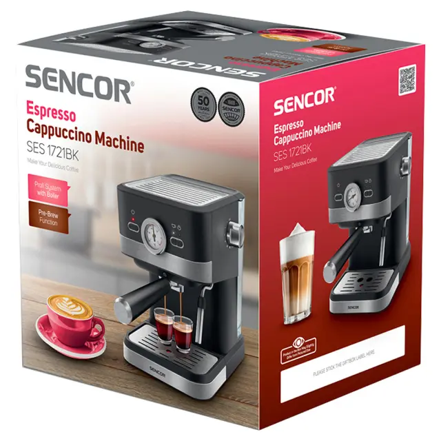 Μηχανή Espresso 20Bar 1.5lt Sencor SES 1721BK Μαύρη 2