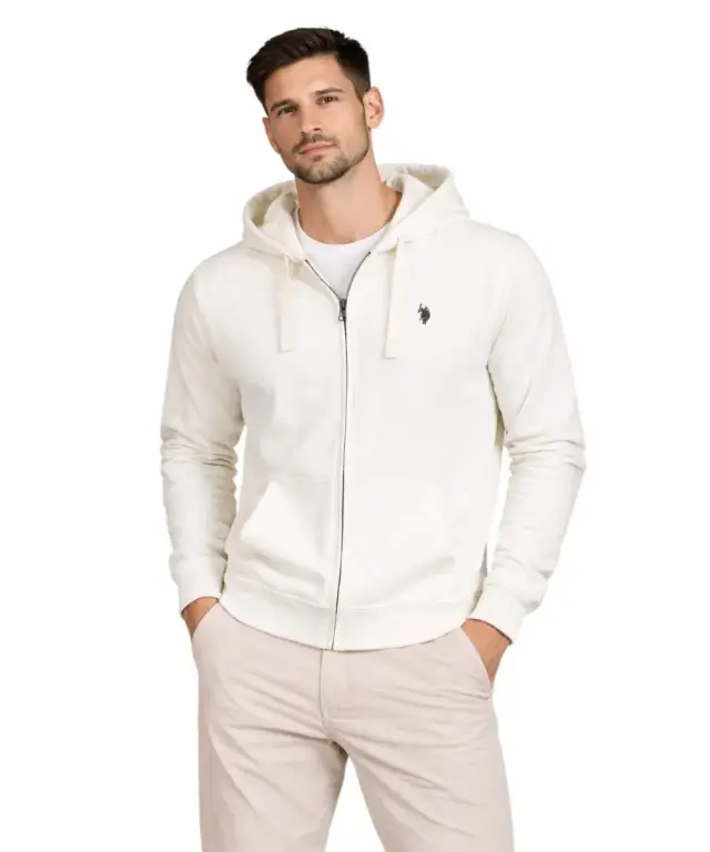 U.S. Polo Assn. - Ανδρική Φούτερ Ζακέτα με Κουκούλα και Τσέπες 63025-53223-101 Λευκό - 2XL