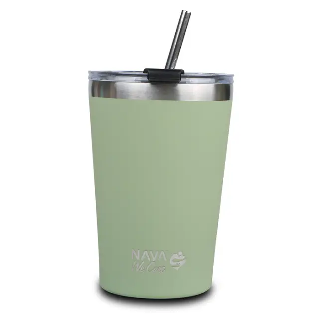 Nava Ποτήρι Θερμός Ανοξείδωτο Πράσινο 450ml με Καλαμάκι