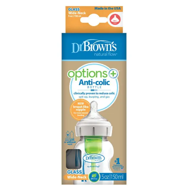 Dr. Brown’s natural flow options GLASS Anti-colic 150ml wide neck (NEW)