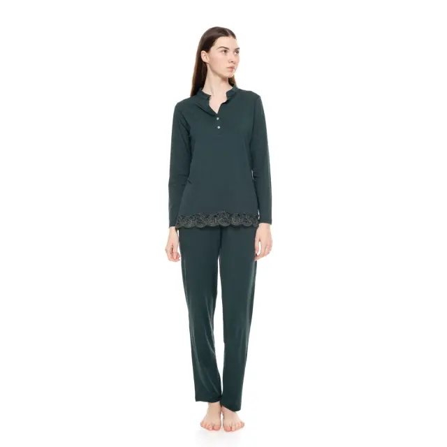 Γυναικεία πυτζάμα Solid Midnight W1568 Dark Green Pink Label 2