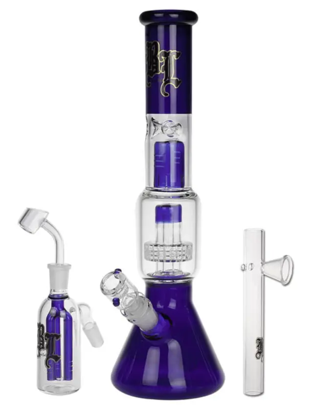 Γυάλινο Bong IN BOX Black Leaf | Perco Ice+Precooler (Herbs/Oil) 37cm