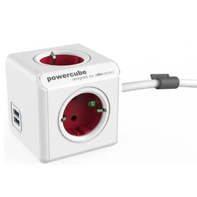 Πολύπριζο Allocacoc PowerCube Extended 4 Θέσεων, 2 Θύρες USB & Kαλώδιο 1,5m Κόκκινο N25647