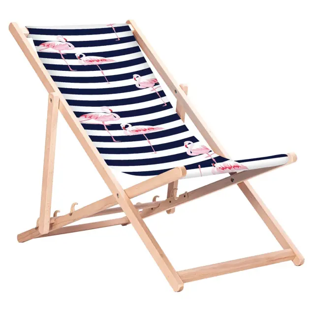 GreenBlue GB183 Classic Beech Deck Chair with "Flaming" Print