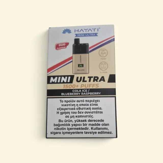 Hayati Mini Ultra 1500+Puffs Duo Prefilled Pod Kit-Ηλεκτρονικο Τσιγάρο Διπλής Γεύσης. Cola Ice/Blueberry Raspberry
