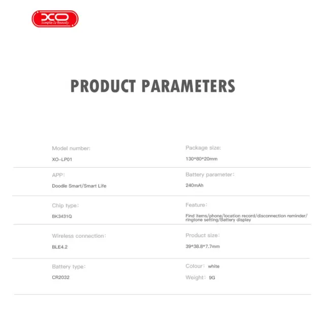 XO LP01 Bluetooth Αναζήτηση Εντοπισμού Προιόντος 16.001.0098 2